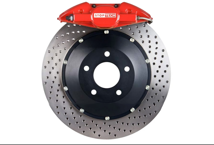 STOPTECH 83.842.002G.72 BBK 2PC ROTOR, REAR DRILLED 345X28/ST22 RED SUBARU STi '08