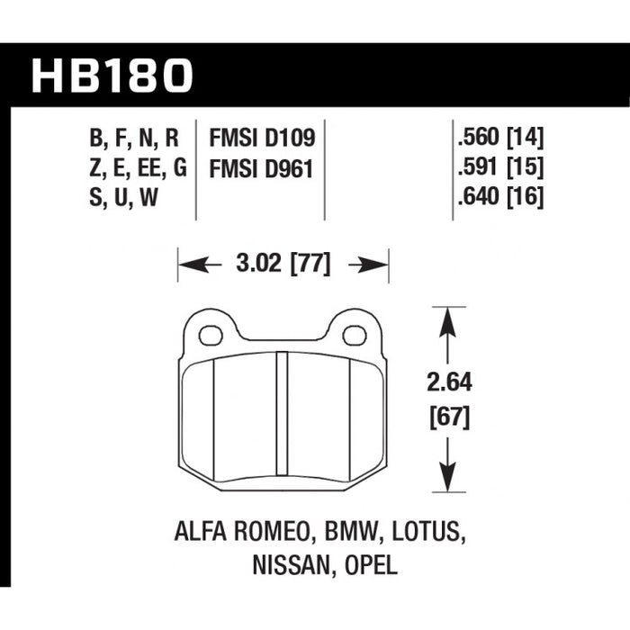 HAWK HB180B.560 Brake Pads HPS 5.0 Rear SUBARU STI/MITSUBISHI EVO 5-9/AP Racing CP5119/CP6120/CP6121