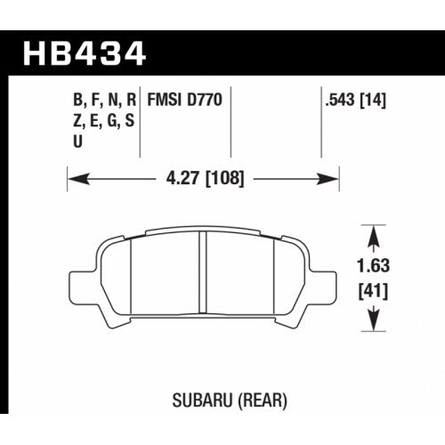 HAWK HB434G.543 Brake Pads DTC-60 (14 mm) Rear SUBARU Forester 2002-08/Impreza (non WRX STI)/Legacy