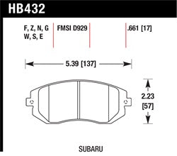 HAWK HB432F.661 Front brake pads for SUBARU Forester 02+/Impreza WRX 08+/TS/RS/Legacy/BRZ