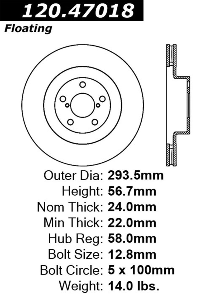 STOPTECH 126.47018SR Front StopTech Sport Slotted Rotor Right SUBARU Forester/Impreza 02-10 WRX