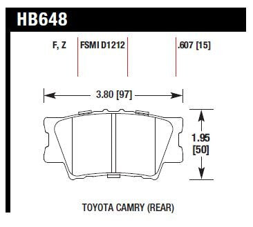 HAWK HB648F.607 Brake Pads HPS Rear TOYOTA CAMRY 2007-2011 2.4/3.0